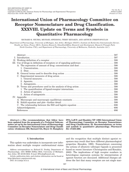 International Union of Pharmacology Committee on Receptor Nomenclature and Drug Classification