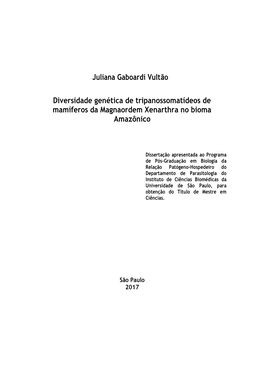 Juliana Gaboardi Vultão Diversidade Genética De Tripanossomatídeos De