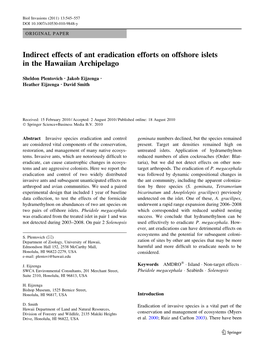 Indirect Effects of Ant Eradication Efforts on Offshore Islets in the Hawaiian Archipelago