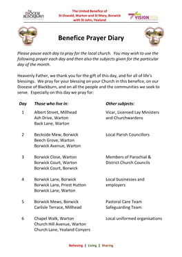 Benefice Prayer Diary