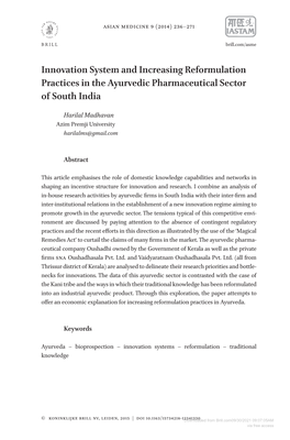 Innovation System and Increasing Reformulation Practices in the Ayurvedic Pharmaceutical Sector of South India