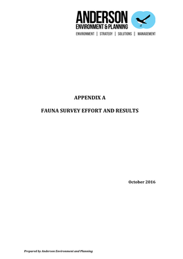 Appendix a Fauna Survey Effort and Results