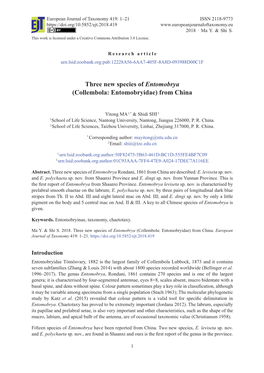 Three New Species of Entomobrya (Collembola: Entomobryidae) from China