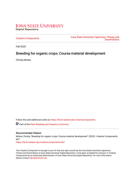 Breeding for Organic Crops: Course Material Development