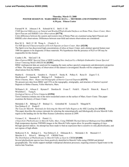 MARS ORBITAL DATA — METHODS and INTERPRETATION 6:30 P.M
