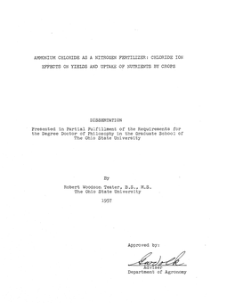 Ammonium Chloride As a Nitrogen Fertilizer: Chloride Ion