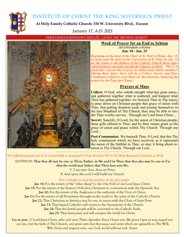 January 17, A.D. 2021 Week of Prayer for an End to Schism Prayers at Mass