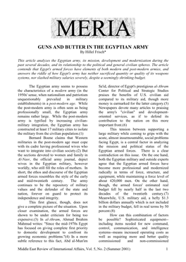 GUNS and BUTTER in the EGYPTIAN ARMY by Hillel Frisch*