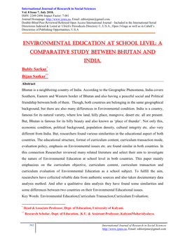 Environmental Education at School Level: a Comparative Study Between Bhutan and India