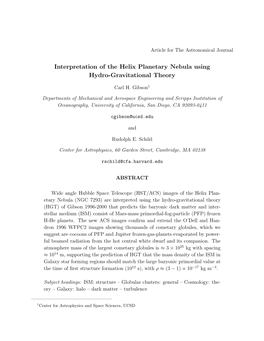 Interpretation of the Helix Planetary Nebula Using Hydro-Gravitational Theory