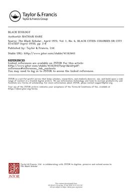 BLACK ECOLOGY Author(S): NATHAN HARE Source: the Black Scholar , April 1970, Vol