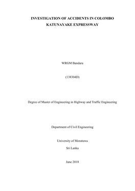 Investigation of Accidents in Colombo Katunayake Expressway