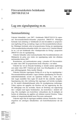 Lag Om Signalspaning M.M. 10 Sammanfattning