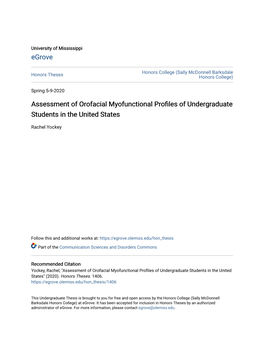 Assessment of Orofacial Myofunctional Profiles of Undergraduate Students in the United States