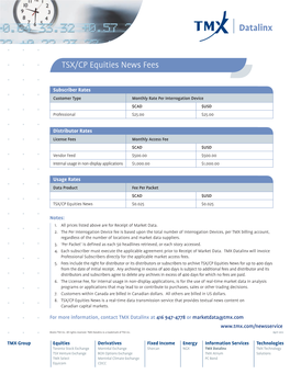 TSX/CP Equities News Fees