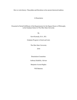 How to Write History: Thucydides and Herodotus in the Ancient Rhetorical Tradition