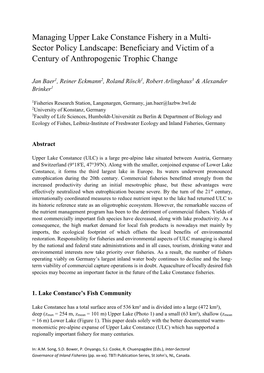 Managing Upper Lake Constance Fishery in a Multi- Sector Policy Landscape: Beneficiary and Victim of a Century of Anthropogenic Trophic Change