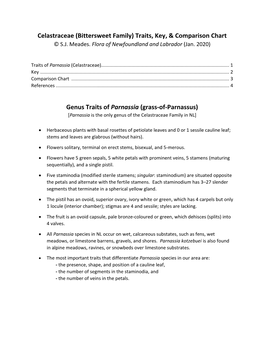 Celastraceae (Bittersweet Family) Traits, Key, & Comparison Chart Genus Traits of Parnassia (Grass-Of-Parnassus)