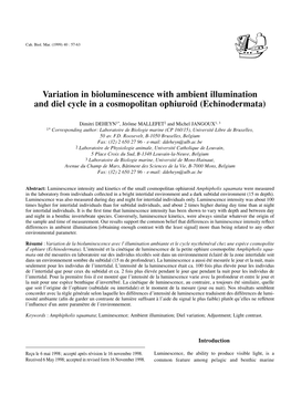 Variation in Bioluminescence with Ambient Illumination and Diel Cycle in a Cosmopolitan Ophiuroid (Echinodermata)