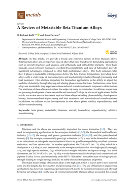 A Review of Metastable Beta Titanium Alloys