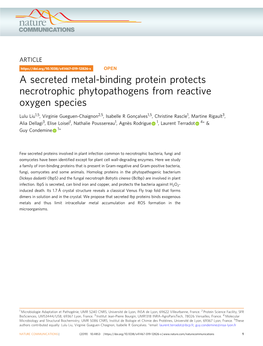 A Secreted Metal-Binding Protein Protects Necrotrophic Phytopathogens from Reactive Oxygen Species