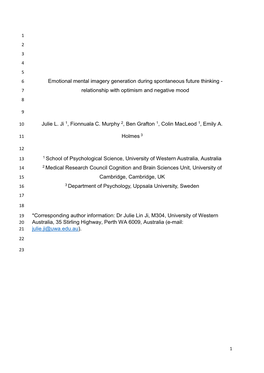 Emotional Mental Imagery Generation During Spontaneous Future Thinking - 7 Relationship with Optimism and Negative Mood 8