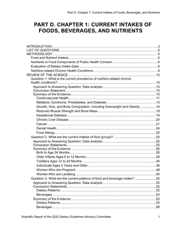 Part D. Chapter 1: Current Intakes of Foods, Beverages, and Nutrients