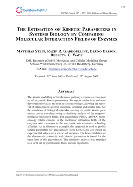 The Estimation of Kinetic Parameters in Systems Biology by Comparing Molecular Interaction Fields of Enzymes