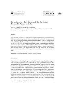 Zootaxa 685: 1–8 (2004) ISSN 1175-5326 (Print Edition) ZOOTAXA 685 Copyright © 2004 Magnolia Press ISSN 1175-5334 (Online Edition)