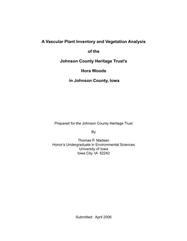 A Vascular Plant Inventory and Vegetation Analysis of the Johnson