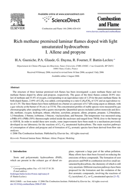 Rich Methane Premixed Laminar Flames Doped with Light Unsaturated