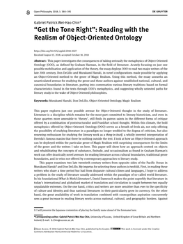 “Get the Tone Right”: Reading with the Realism of Object-Oriented Ontology