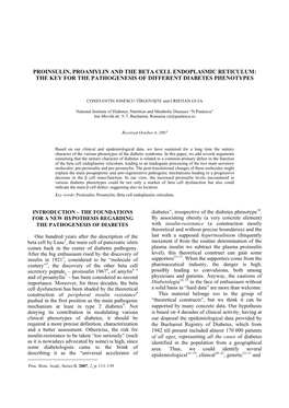 Proinsulin, Proamylin and the Beta Cell Endoplasmic Reticulum: the Key for the Pathogenesis of Different Diabetes Phenotypes