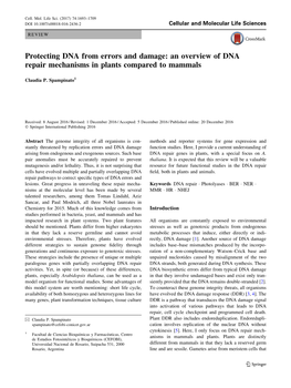 An Overview of DNA Repair Mechanisms in Plants Compared to Mammals