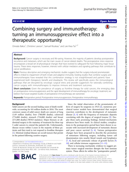 Combining Surgery and Immunotherapy: Turning an Immunosuppressive Effect Into a Therapeutic Opportunity