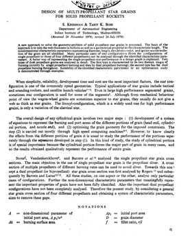 DESIGN, of MULTI-PROPELLANT STAR GRAINS for SOLID PROPELLANT ROCKETS S. KRISHNAN & TARIT K. BOSB When Simplicity, Reliabilit