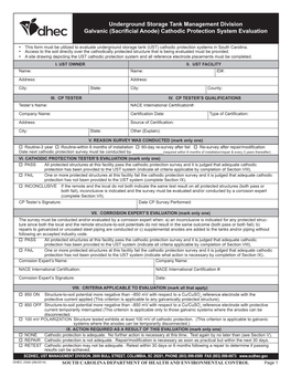 Underground Storage Tank Management Division Galvanic (Sacrificial Anode) Cathodic Protection System Evaluation