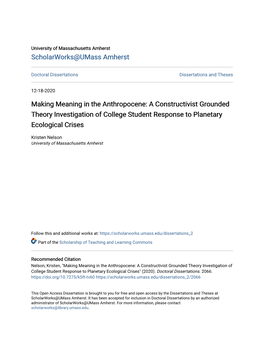 A Constructivist Grounded Theory Investigation of College Student Response to Planetary Ecological Crises