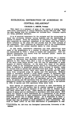 Ecological Distribution of Acrididae in Central Oklahoma· Charles C