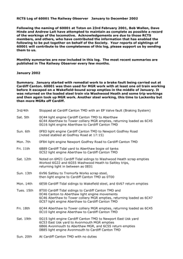 January to December 2002 RCTS Log of 60001 the Railway Observer