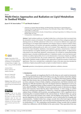 Multi-Omics Approaches and Radiation on Lipid Metabolism in Toothed Whales