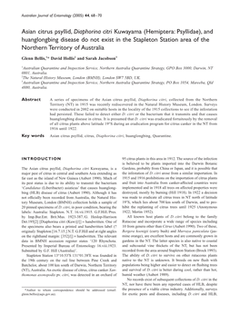 Asian Citrus Psyllid, Diaphorina Citri Kuwayama (Hemiptera: Psyllidae), and Huanglongbing Disease Do Not Exist in the Stapleton