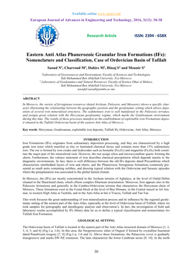 Eastern Anti Atlas Phanerozoic Granular Iron Formations (Ifs): Nomenclature and Classification, Case of Ordovician Basin of Tafilalt