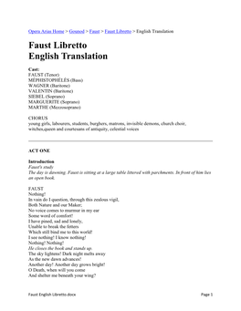 Faust Libretto English Translation