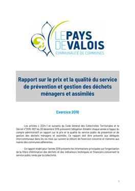 Rapport Sur Le Prix Et La Qualité Du Service De Prévention Et Gestion Des Déchets Ménagers Et Assimilés
