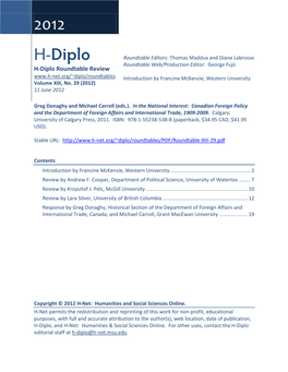 H-Diplo Roundtables, Vol. XIII, No. 29