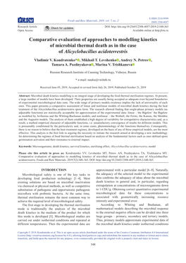 Comparative Evaluation of Approaches to Modelling Kinetics of Microbial Thermal Death As in the Case of Alicyclobacillus Acidoterrestris