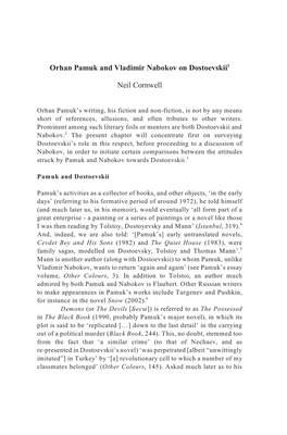 Orhan Pamuk and Vladimir Nabokov on Dostoevskii1 Neil Cornwell