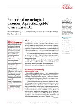 Functional Neurological Disorder: a Practical Guide to an Elusive Dx