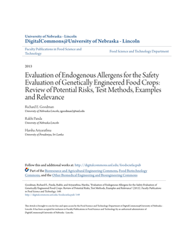 Evaluation of Endogenous Allergens for the Safety Evaluation of Genetically Engineered Food Crops